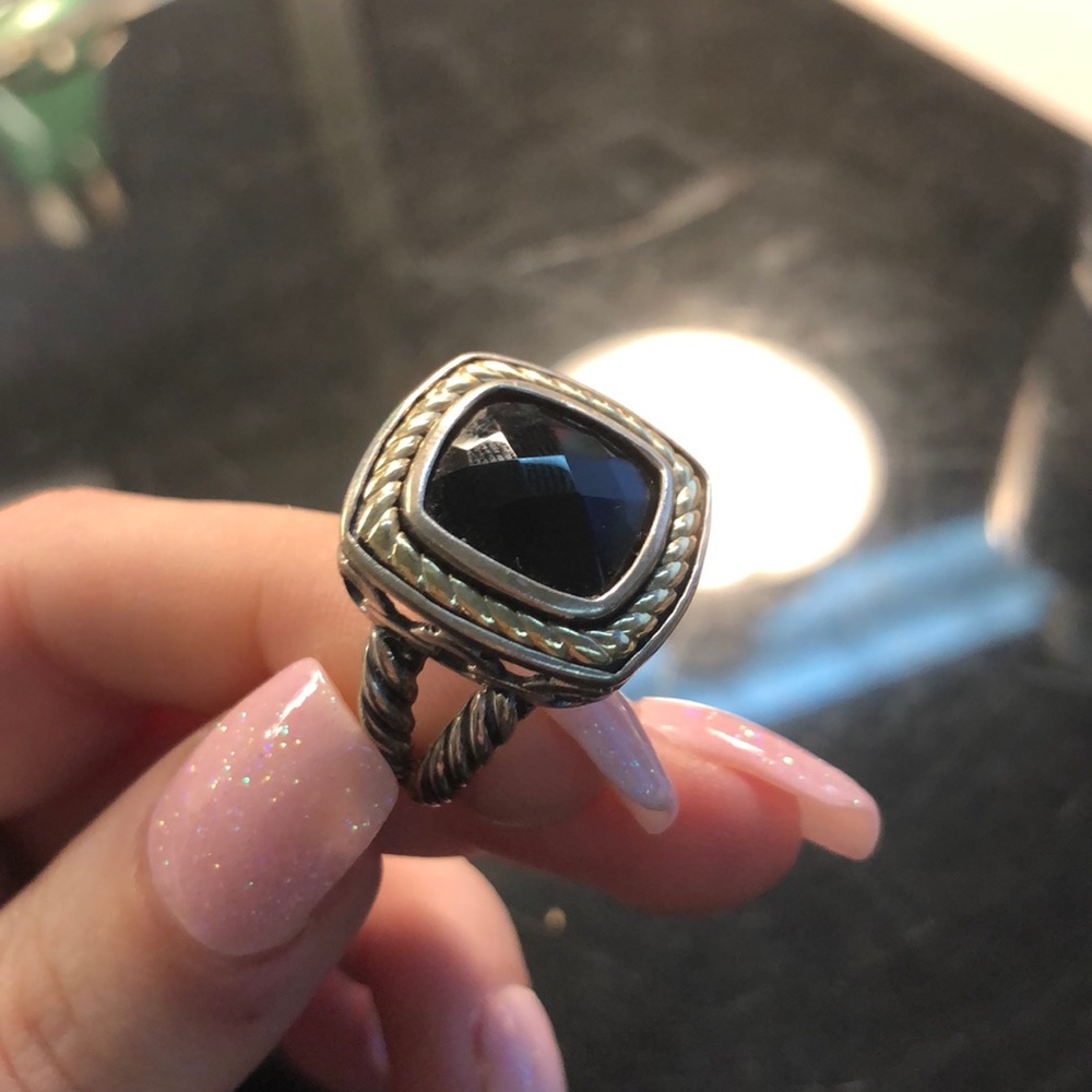 Sterling silver and 14k gold onyx ring
